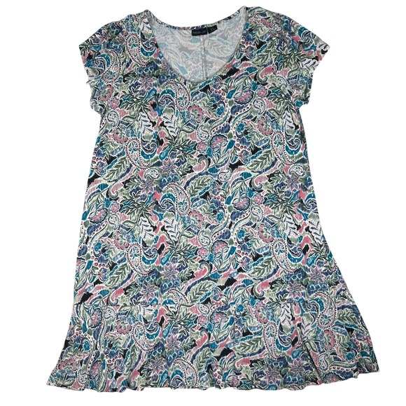 Rachel Zoe Dresses & Skirts - Rachel Zoe Paisley T-Shirt Dress Ruffle Hem Boho Artsy Soft Stretchy Flowy Sz-2X